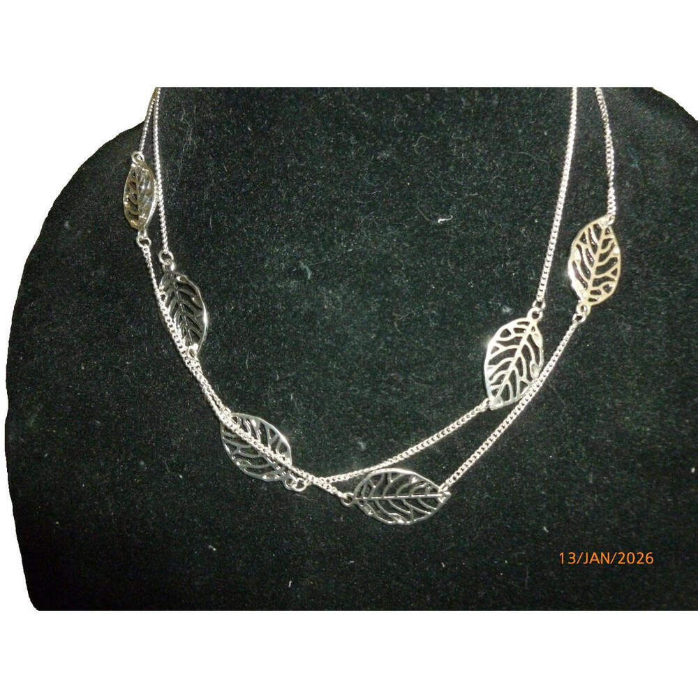 Stella & Ruby Silver Leaf Necklace NEW 36"